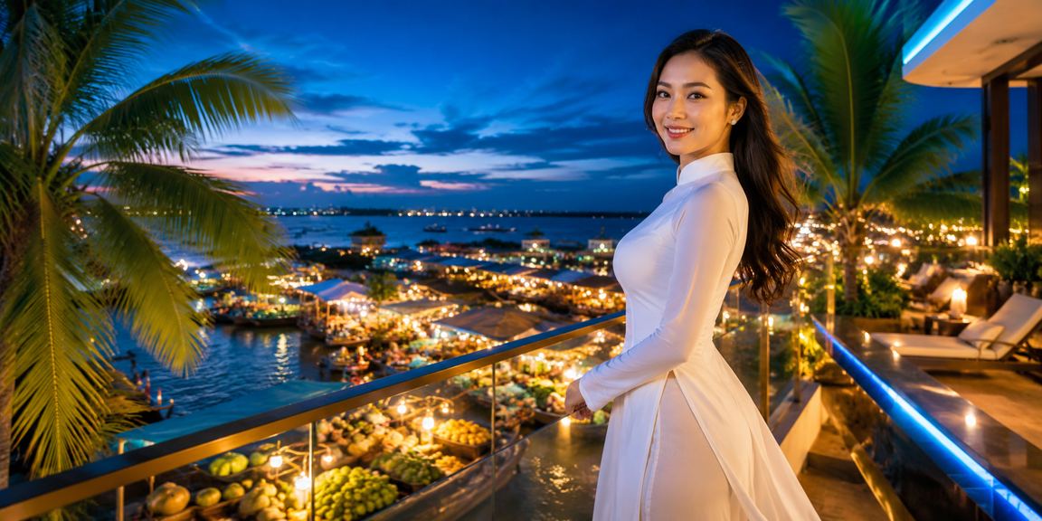 Không khí cá cược sôi động vùng sông Mê Kông với áo dài truyền thống